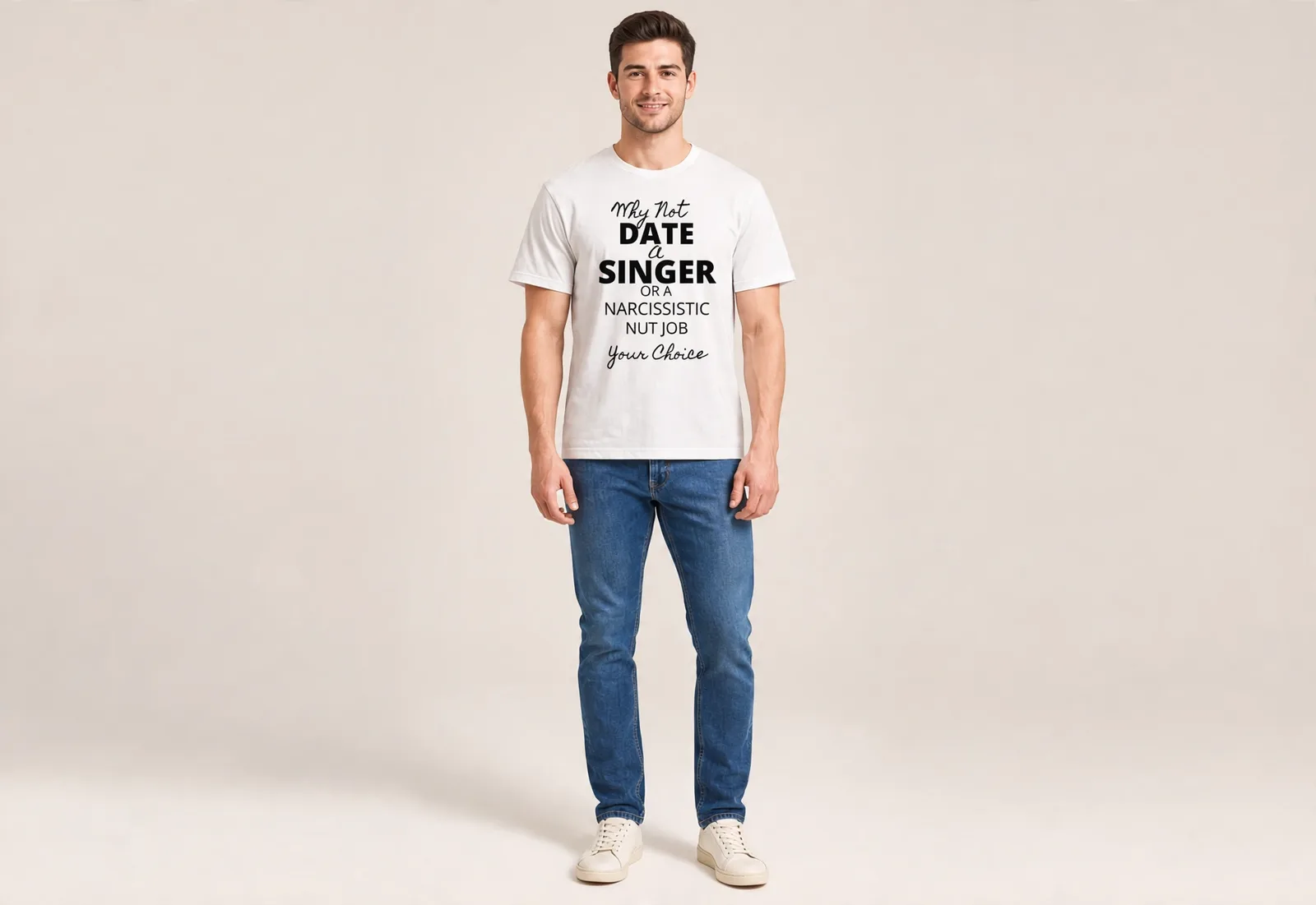Why Not Date A Singer Tee worn by a model